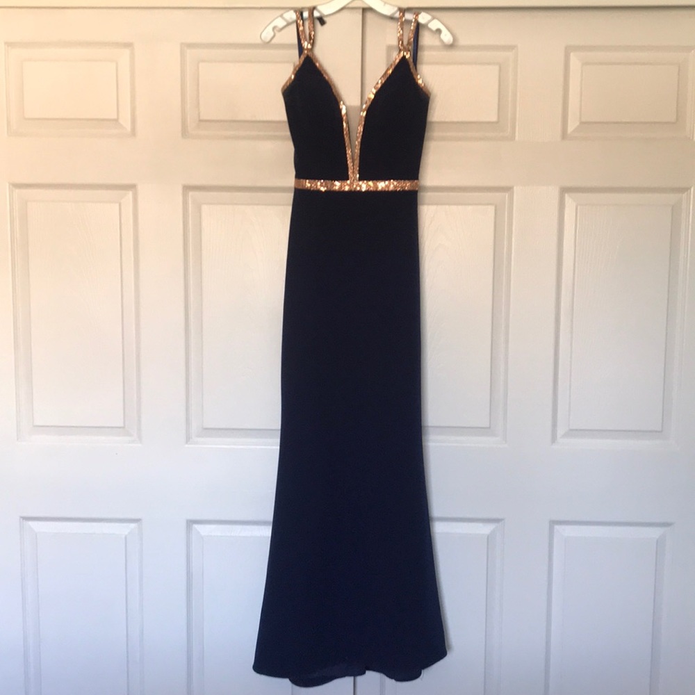 Royal Blue Formal Dress with Rose Gold Beading - Picture 3 of 5